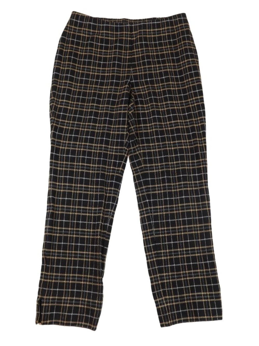 J JILL Ponte Knit Slim Leg Plaid Check Pull On Pants Size Sp Black Tan White